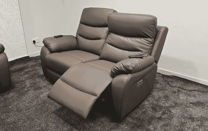 "Bertie" Brown Leather Electric Reclining Massage 3 Seater + 2 Seater Sofa Set With Power Headrests & USB Charging Ports For Ultimate Comfort