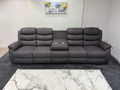 Willow Grey Easy Clean Fabric 5 Seater Sofa | 2 x Fold Down Tray Table, High Headrest & Seating Position Couch