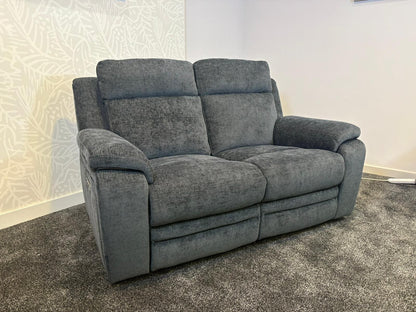 "Barretta" Electric / Power Reclining Grey Fabric Sofa Set - USB Charging & Drinks Tray Table