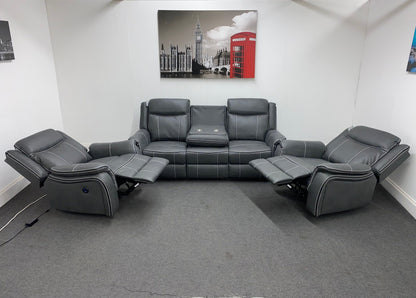 " Mason" All Electric Reclining New Grey Microfibre Fabric 3+1+1 Seater Power Recliner Sofa Suite Set With USB Ports | Couch |