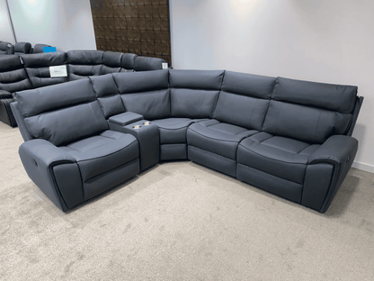'Ronan' Electric Recliner Fabric Corner Sofa + Drinks Console + USB Charging Ports - Reversible