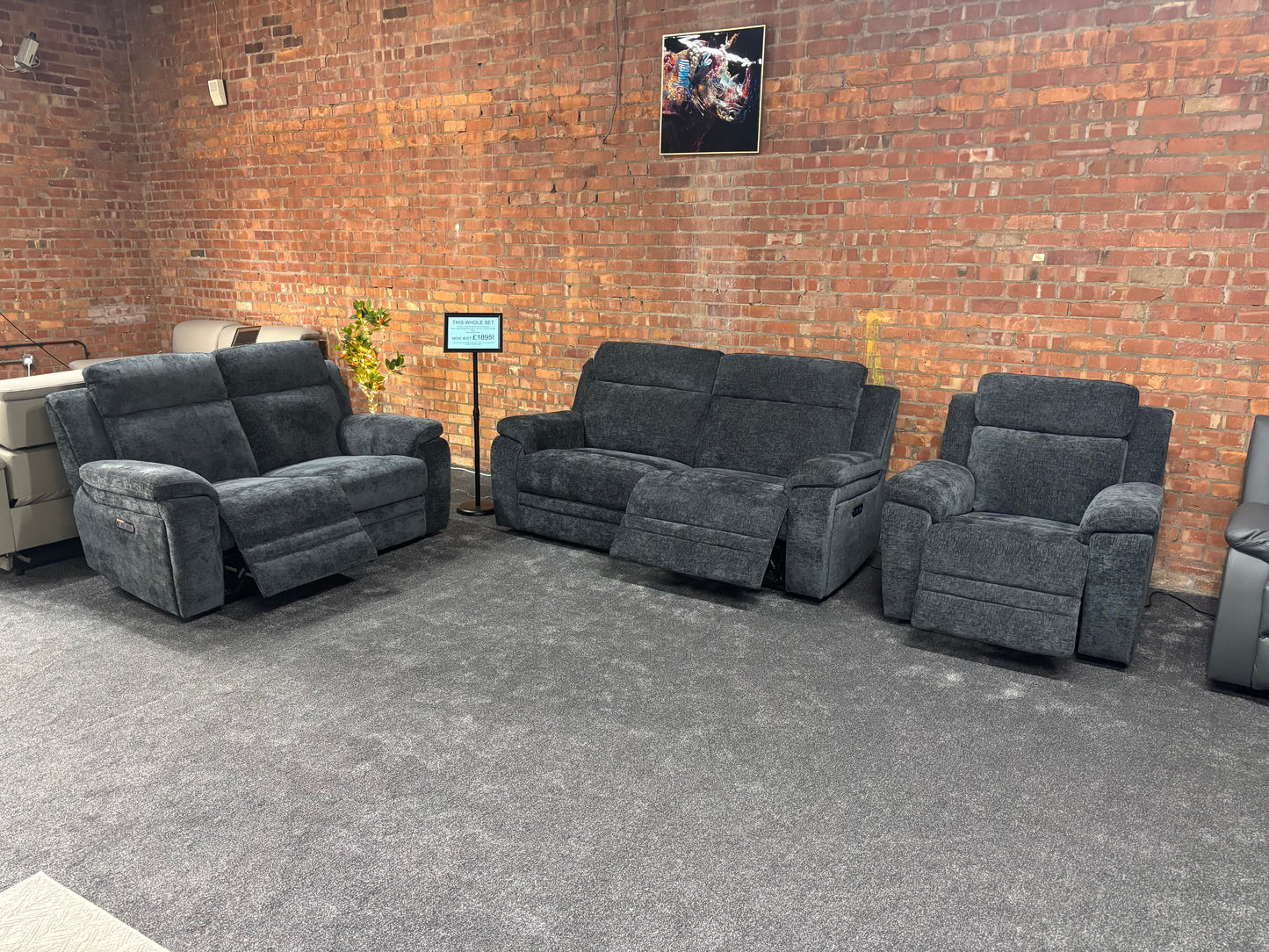 "Barre" Electric / Power Reclining Grey Fabric Sofa Set - USB Charging Ports
