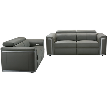 Plaza Top Grain Grey Leather Power Recliner Sofa Range with Adjustable Headrests