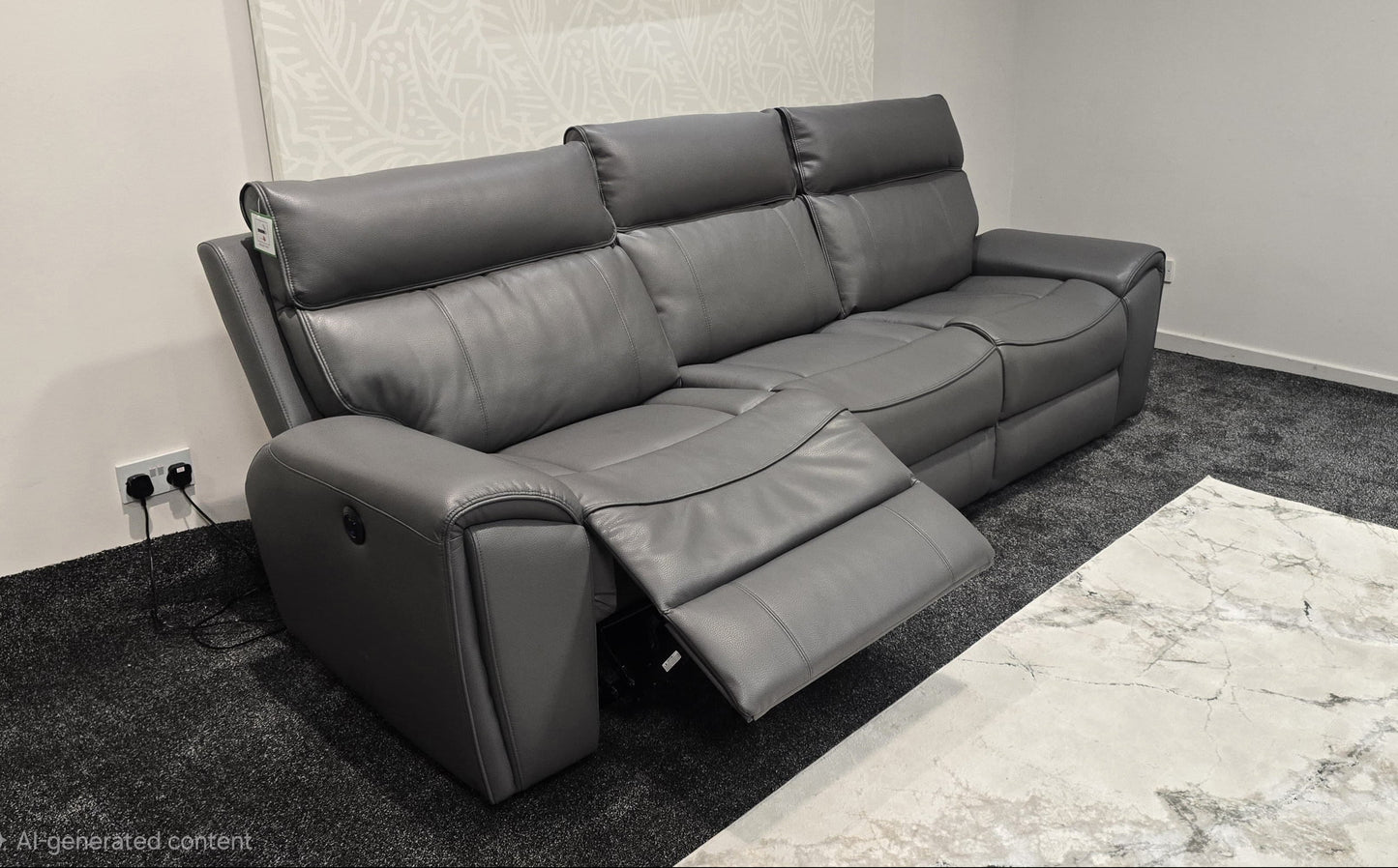 "Ronan" 5 Seater Electric Reclining Sofa In Grey Milano Leather - Laf + Raf + Armless & USB/C Charing Ports
