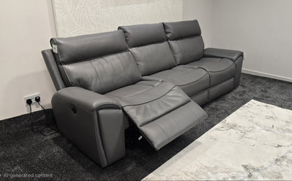 "Ronan" 5 Seater Electric Reclining Sofa In Grey Milano Leather - Laf + Raf + Armless & USB/C Charing Ports