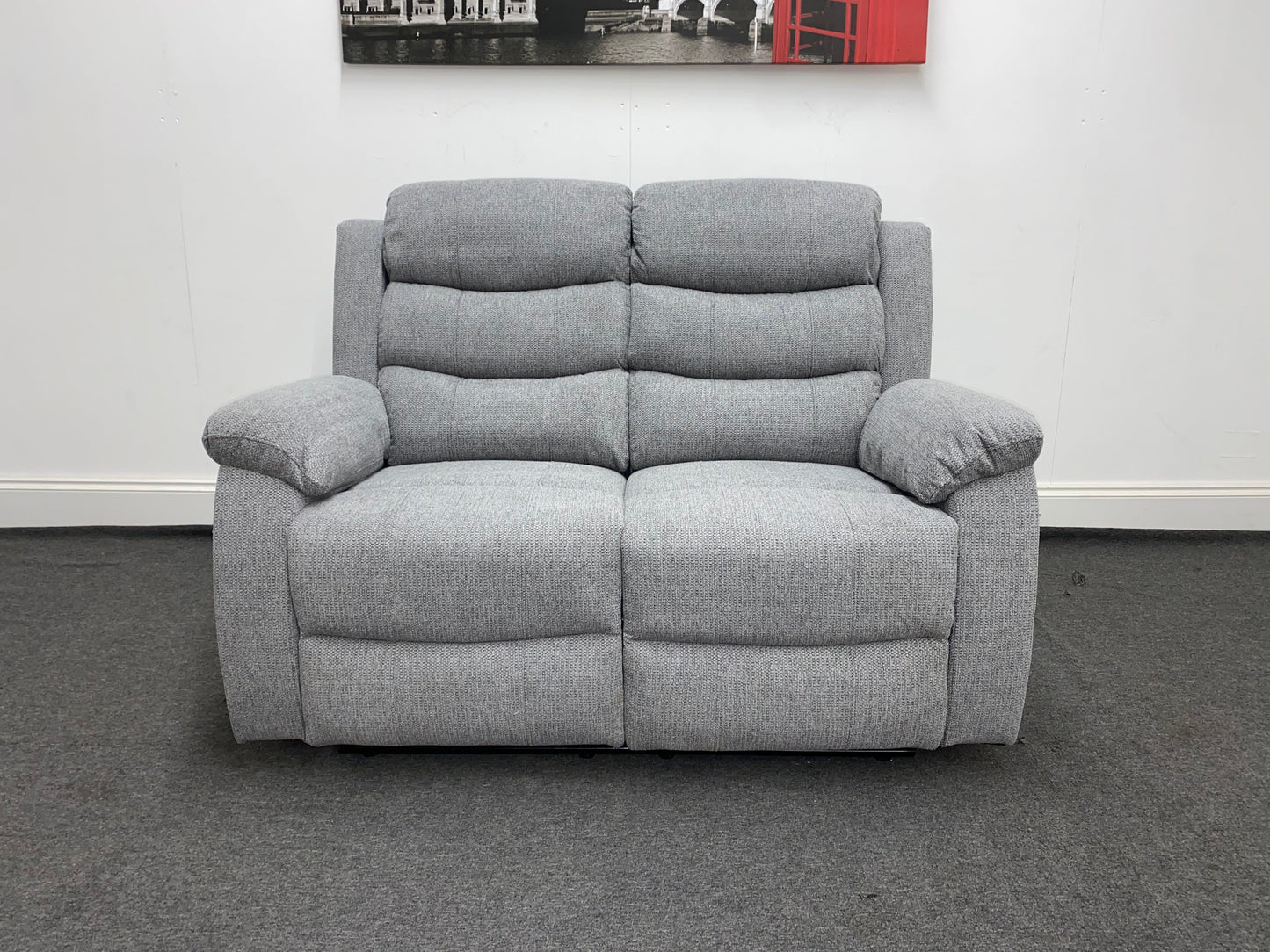 ‘Lewson’ Grey Fleck Fabric Recliner 2 + 1 + 1 Seater Sofa & Armchair Suite Set | Couch |