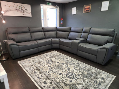 Ronan Easy Clean Microfibre Tech Fabric Electric Recliner 7 Seater 2c2c Corner Sofa + Drinks Console + USB Charging Ports | Couch