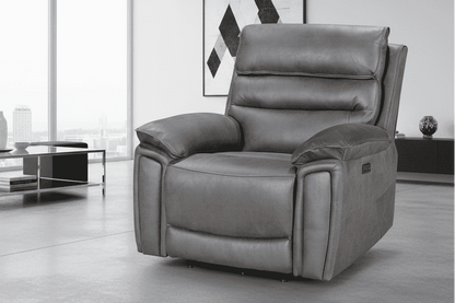 DFS Lawson Grey Easy Clean Fabric Electric Reclining Armchair / 1 Seater Sofa With USB Charging Ports