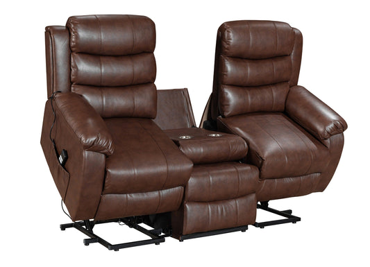 Dual Motor Electric Lando Brown Leather Rise & Recliner 3 Seater Sofa Suite Couch