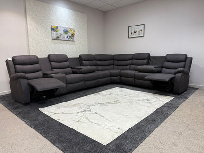 "Willow" Dark Grey Fabric 4C3C Recliner Corner Sofa | Drinks Tray Table | Easy Clean Fabric | Modular