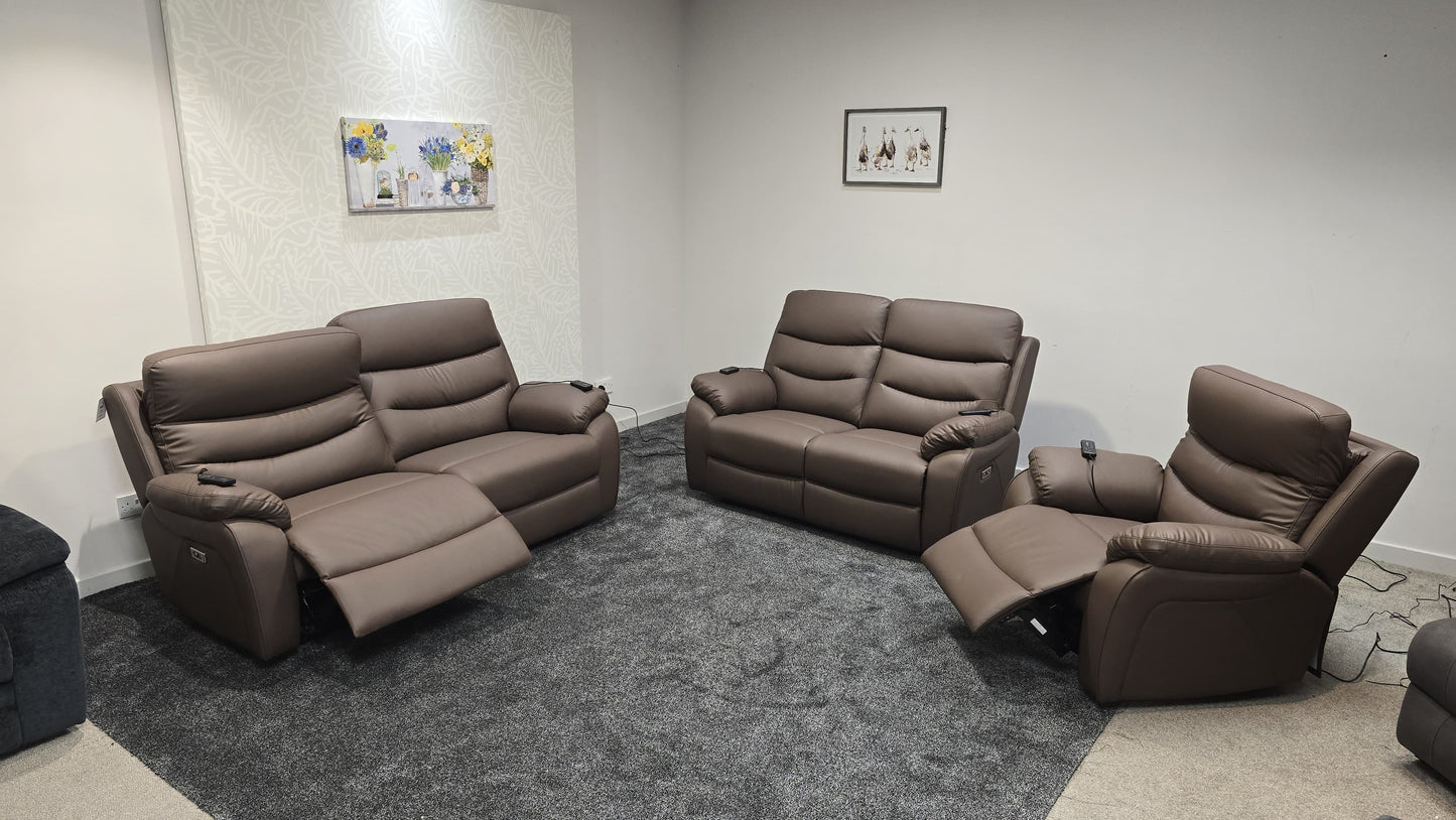 "Bertie" Brown Leather Electric Reclining Massage Sofa Range With Power Headrests & USB Charging Ports For Ultimate Comfort