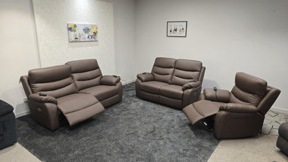 "Bertie" Brown Leather Electric Reclining Massage Sofa Range With Power Headrests & USB Charging Ports For Ultimate Comfort
