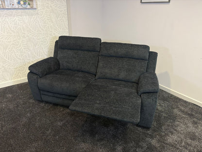 "Barretta" Electric / Power Reclining Grey Fabric Sofa Set - USB Charging & Drinks Tray Table