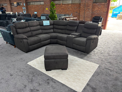 "Willow" Dark Grey Easy Clean Fabric 2C2C Recliner Modular Corner Sofa + Footstool | Couch |