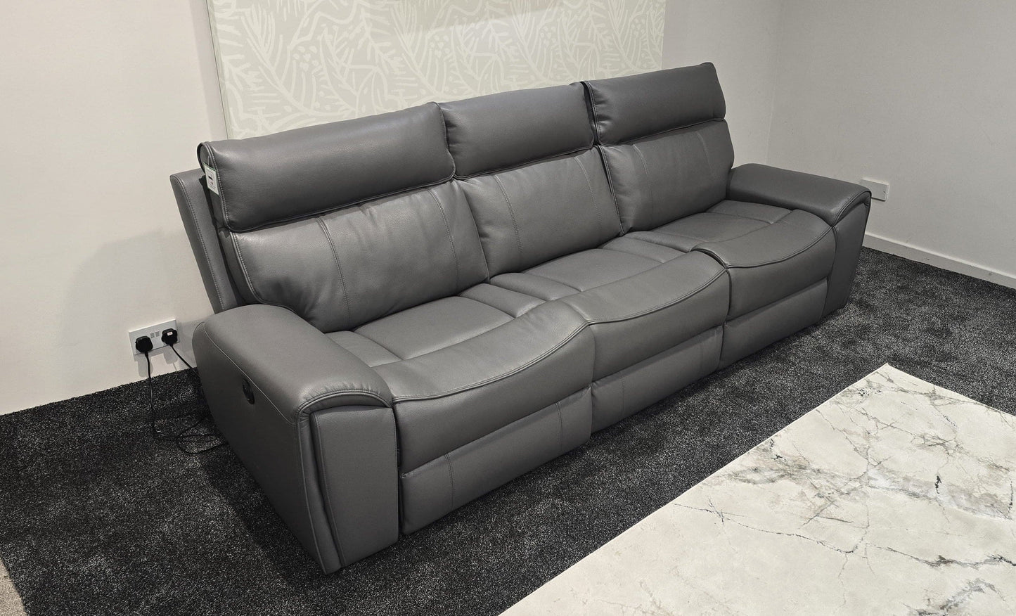 "Ronan" 5 Seater Electric Reclining Sofa In Grey Milano Leather - Laf + Raf + Armless & USB/C Charing Ports