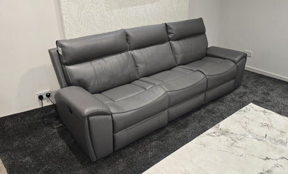 "Ronan" 5 Seater Electric Reclining Sofa In Grey Milano Leather - Laf + Raf + Armless & USB/C Charing Ports