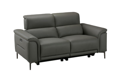 San Andreas Electric Recliner Grey Top Grain Leather 2 Seater Sofa With Power Headrests & USB Charging Ports