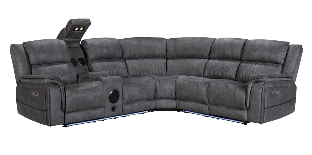 (Pre Order Promo Deal!) Geneva Mid Grey Easy Clean Suede Fabric 2C2C Corner Cinema Sofa | Online Only