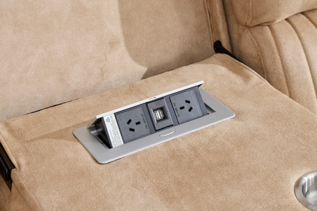 (Pre Order Promo Deal!) Geneva Beige Easy Clean Suede Fabric 3 Seater + 2 Seater With Tech Console + Armchair Set | Online Only