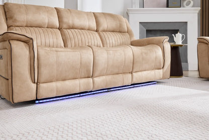 (Pre Order Promo Deal!) Geneva Beige Easy Clean Suede Fabric 3 Seater + 2 Seater With Tech Console + Armchair Set | Online Only