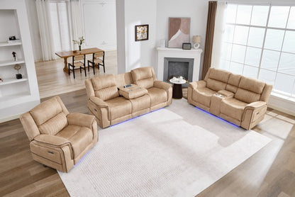 (Pre Order Promo Deal!) Geneva Beige Easy Clean Suede Fabric 3 Seater + 2 Seater With Tech Console + Armchair Set | Online Only