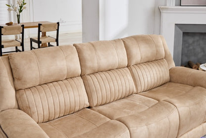 (Pre Order Promo Deal!) Geneva Beige Easy Clean Suede Fabric 3 Seater + 2 Seater With Tech Console + Armchair Set | Online Only