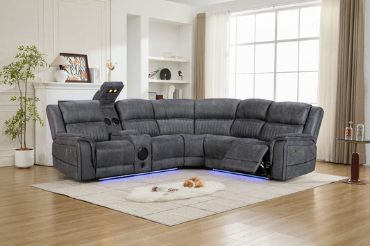 (Pre Order Promo Deal!) Geneva Mid Grey Easy Clean Suede Fabric 2C2C Corner Cinema Sofa | Online Only