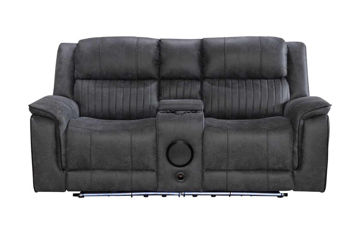 (Pre Order Promo Deal!) Geneva Mid Grey Easy Clean Suede Fabric 3 Seater + 2 Seater With Tech Console + Armchair Set | Online Only