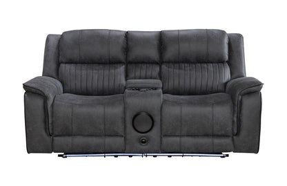 (Pre Order Promo Deal!) Geneva Mid Grey Easy Clean Suede Fabric 3 Seater + 2 Seater With Tech Console + Armchair Set | Online Only