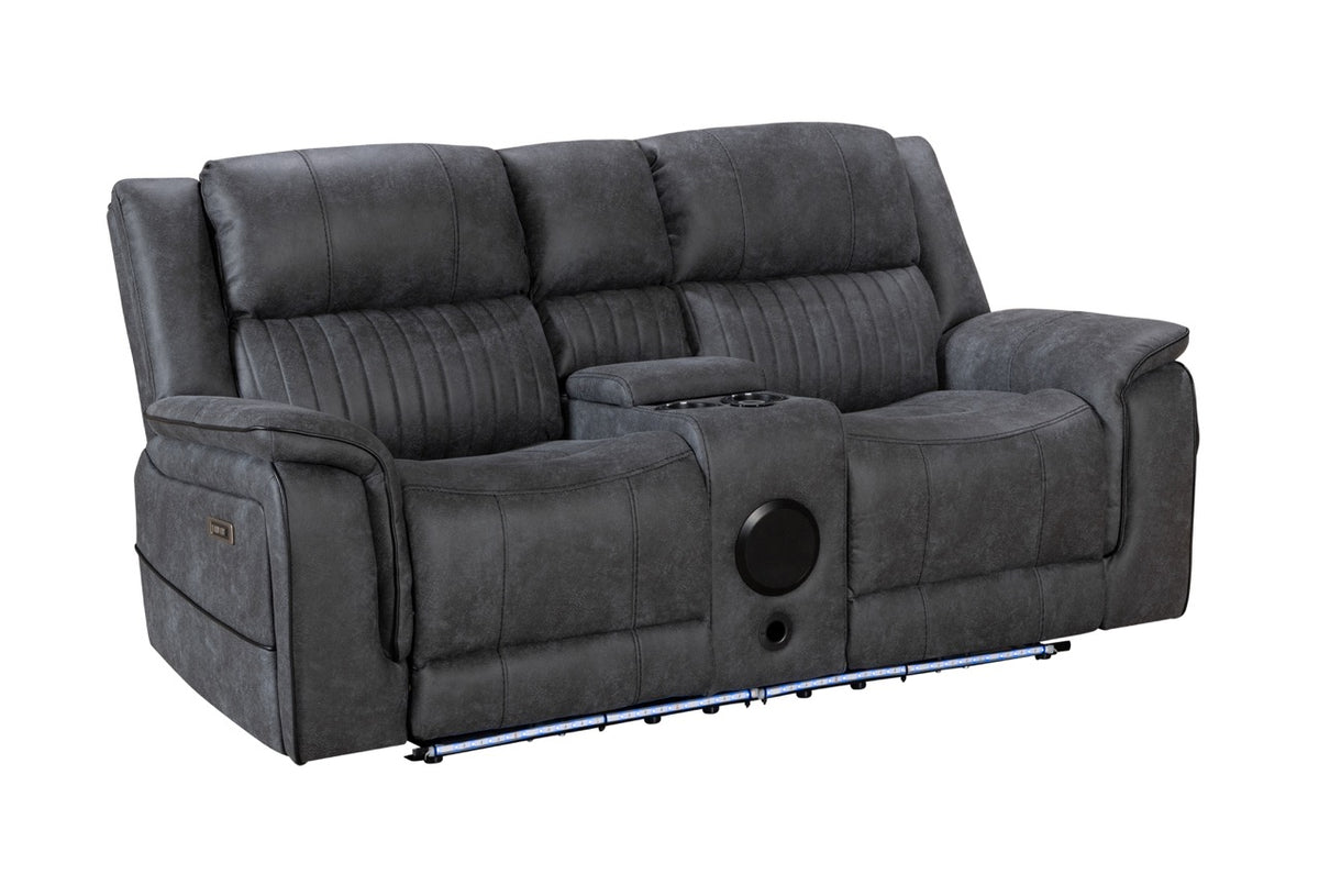 (Pre Order Promo Deal!) Geneva Mid Grey Easy Clean Suede Fabric 3 Seater + 2 Seater With Tech Console + Armchair Set | Online Only