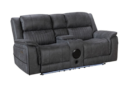 (Pre Order Promo Deal!) Geneva Mid Grey Easy Clean Suede Fabric 3 Seater + 2 Seater With Tech Console + Armchair Set | Online Only