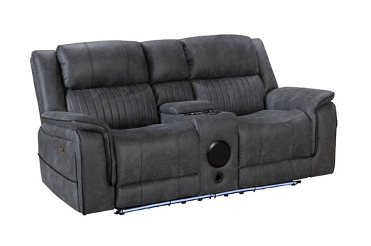 (Pre Order Promo Deal!) Geneva Mid Grey Easy Clean Suede Fabric 3 Seater + 2 Seater With Tech Console + Armchair Set | Online Only