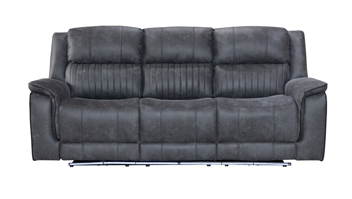 (Pre Order Promo Deal!) Geneva Mid Grey Easy Clean Suede Fabric 3 Seater + 2 Seater With Tech Console + Armchair Set | Online Only