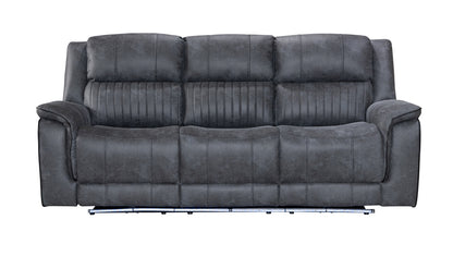 (Pre Order Promo Deal!) Geneva Mid Grey Easy Clean Suede Fabric 3 Seater + 2 Seater With Tech Console + Armchair Set | Online Only