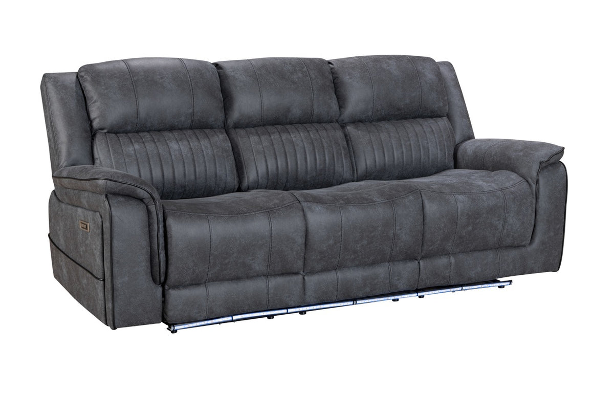 (Pre Order Promo Deal!) Geneva Mid Grey Easy Clean Suede Fabric 3 Seater + 2 Seater With Tech Console + Armchair Set | Online Only