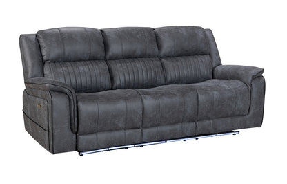(Pre Order Promo Deal!) Geneva Mid Grey Easy Clean Suede Fabric 3 Seater + 2 Seater With Tech Console + Armchair Set | Online Only