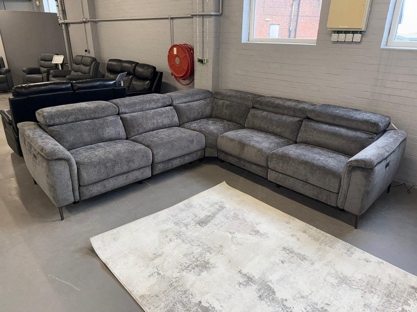 Tahiti 2c2 Electric Recliner Grey Fabric Corner Sofa With Adjustable Headrests