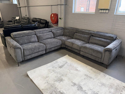 Tahiti 2c2 Electric Recliner Grey Fabric Corner Sofa With Adjustable Headrests