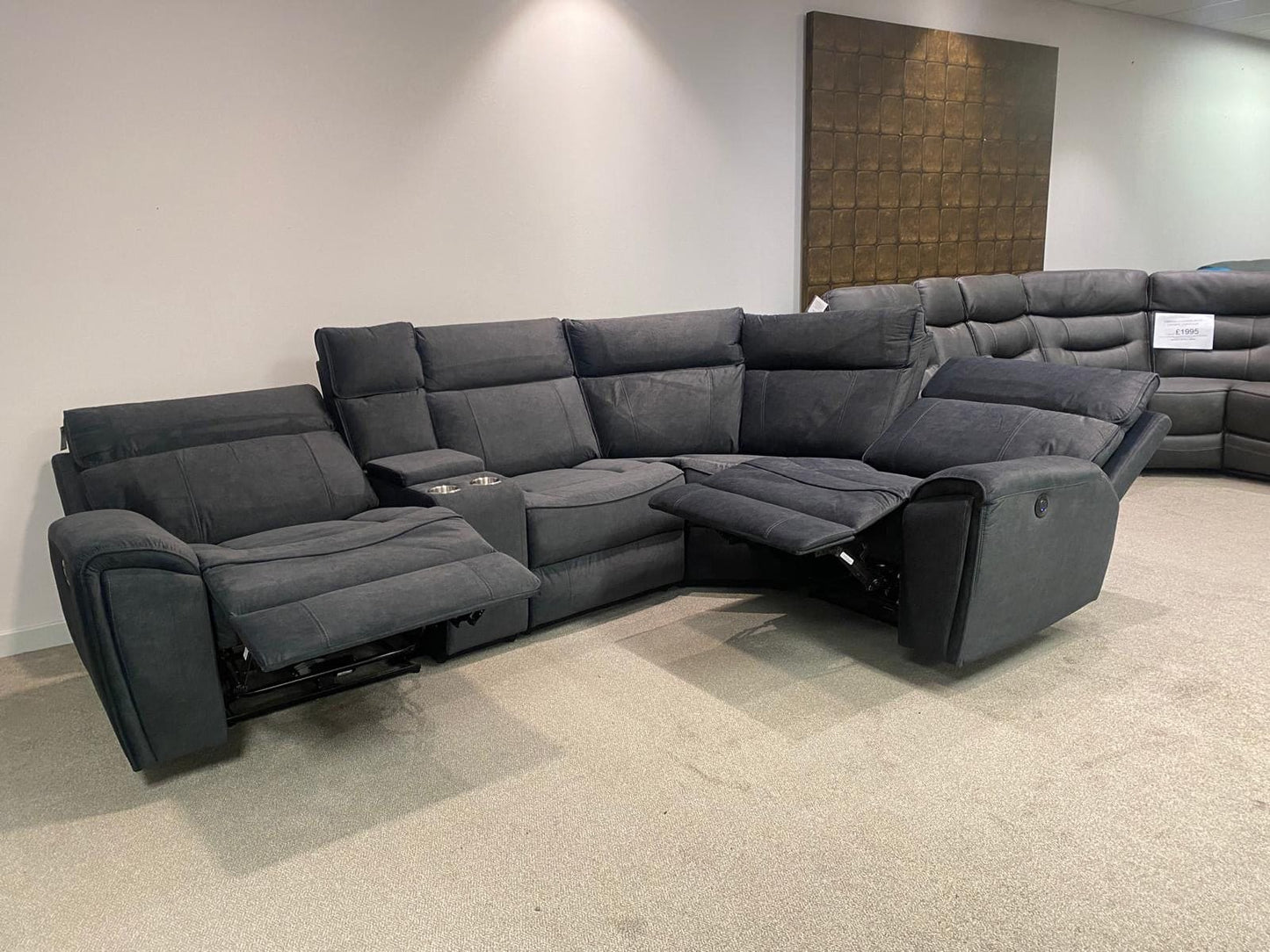 Ronan Reversible Plush Velvet Fabric Electric Recliner Corner Sofa + Drinks Console & USB + USBC Ports