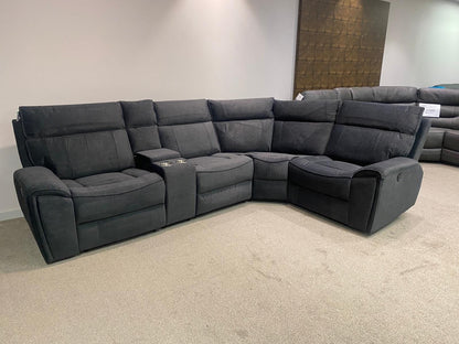 Ronan Reversible Plush Velvet Fabric Electric Recliner Corner Sofa + Drinks Console & USB + USBC Ports