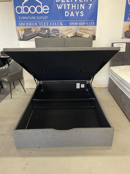 'Indulgence' Grey Fabric Ottoman Bed Frame & Firm Mattress Package - Available In 4'6ft Double or 5ft King