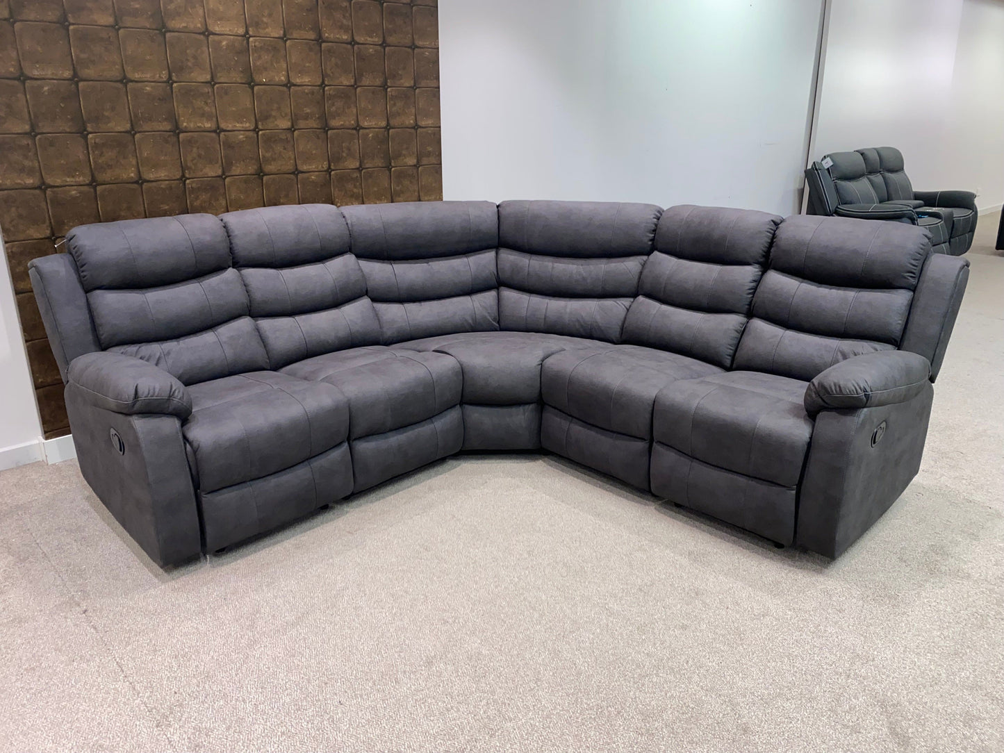 "Willow" Dark Grey Easy Clean Fabric 2C2 Recliner Modular Corner Sofa | Drinks Tray Table