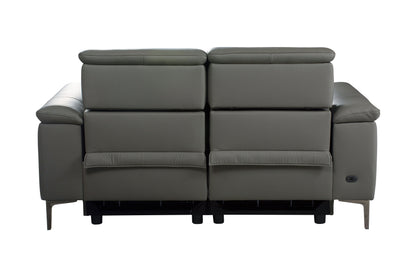 San Andreas Electric Recliner Grey Top Grain Leather 2 Seater Sofa With Power Headrests & USB Charging Ports