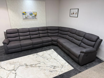 "Willow" Dark Grey Fabric 4C3 Recliner Corner Sofa | 2 x Drinks Tray Tables | Easy Clean Fabric | Modular