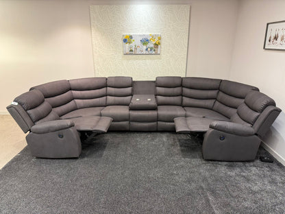 Willow Grey Fabric U Shape Corner Sofa With Drinks console & Fold down Tray Tables