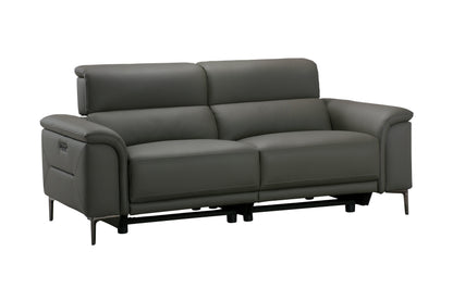 San Andreas Electric Recliner Grey Top Grain Leather 3 Seater Sofa With Power Headrests & USB Charging Ports