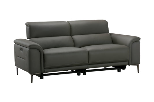 San Andreas Electric Recliner Grey Top Grain Leather 3 Seater Sofa With Power Headrests & USB Charging Ports