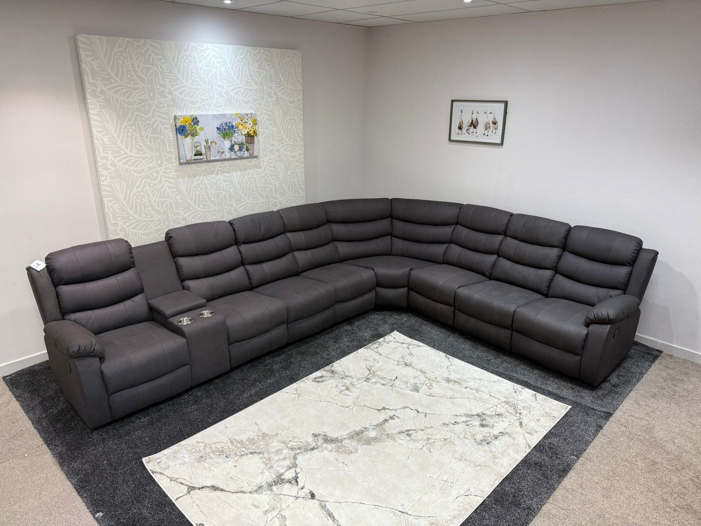 "Willow" Dark Grey Fabric 4C3C Recliner Corner Sofa | Drinks Tray Table | Easy Clean Fabric | Modular