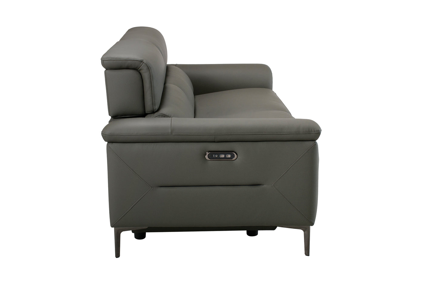 San Andreas Electric Recliner Grey Top Grain Leather 3 Seater Sofa With Power Headrests & USB Charging Ports