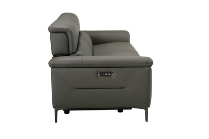 San Andreas Electric Recliner Grey Top Grain Leather 3 Seater Sofa With Power Headrests & USB Charging Ports